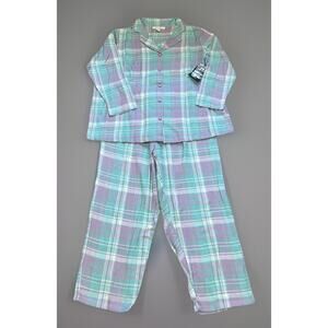 Dreams Co Women's MP 14-16 Pastel Plaid Cotton Flannel Pajamas 2pc Top Pants NWT